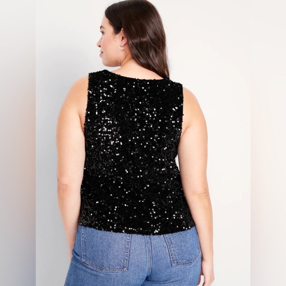 NWT! Old Navy Black Sleeveless Sequin Swing Top for Women - Large  🌵 - Picture 2 of 10